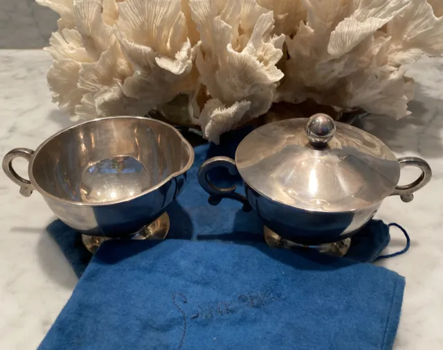 Sanborns Mexico Sterling Silver Mid Century Modern Covered Sugar & Creamer MCM