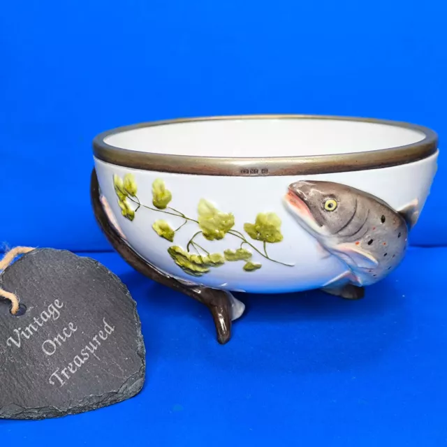 Antica ciotola per insalata WMF MUSTERSCHUTZ * design pesce trota in rilievo * cerchio EPNS c1900