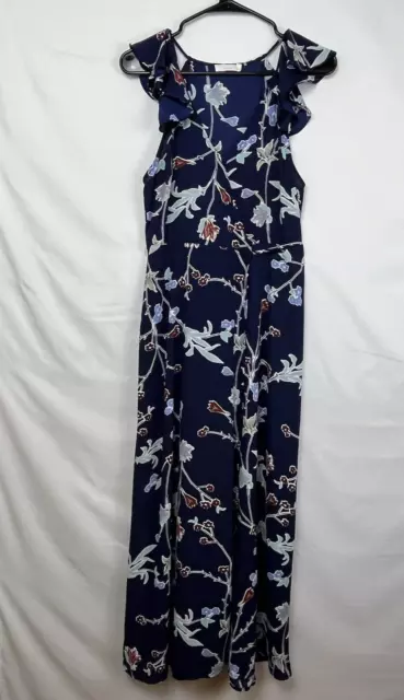 Lush Womens Flutter Sleeve Blue Wrap Floral Print Maxi Dress Size Small