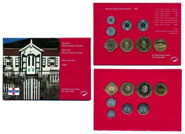 Netherlands Antilles 7 PCS Mint COIN SET, 1 Cent - 2 1/2 Gulden 1995