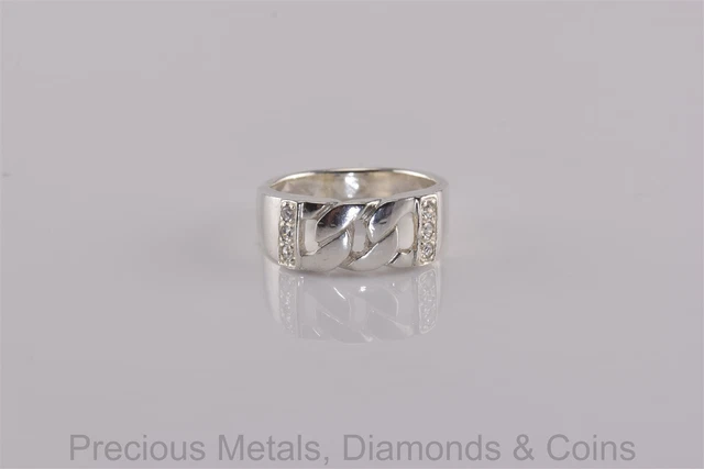 Sterling Silver Accented Curb Cuban Link Band Ring 925 Sz: 6
