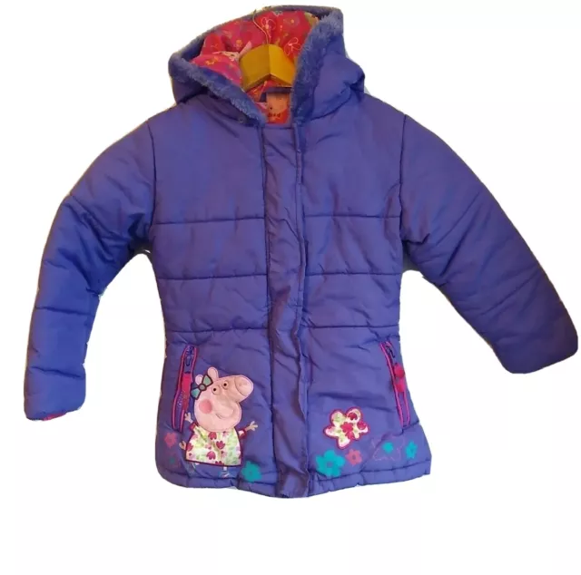 Peppa Pig Purple Hooded Quilted Overcoat Full Zip Girls Size 6 years Pre owned