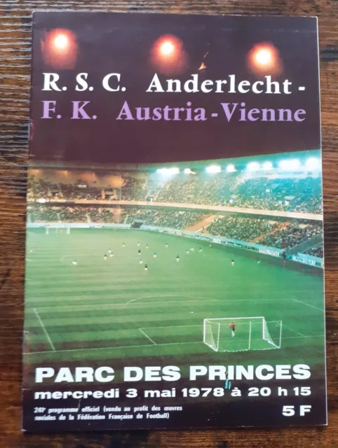 Programme Finale Coupe Des Vainqueurs De Coupe Rsc Anderlecht  Austria Vienne