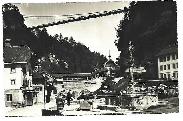 Carte Postale Ancienne Fribourg – Vue Plongeante Et Pont Suspendu, Suisse