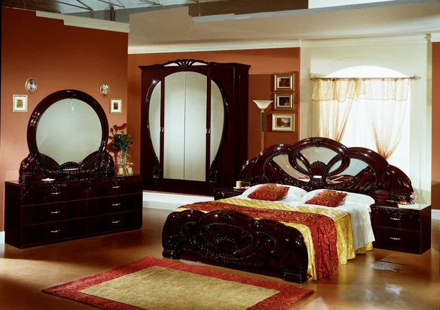 Chambre à Coucher Set Design Moderne Luxe Lit 2x Table de Chevet 6 Parties Bois