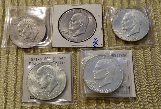 6 Eisenhower Dollar Coins 1976s UNC, 1971D,    76D,  76S, 71S71S Proof     #27