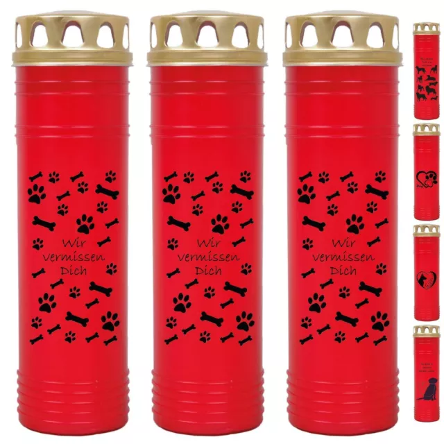 Grabkerze 3er Pack Grablicht Rot 7-Tage Brenndauer 170h Grablampe Grab Hunde 1