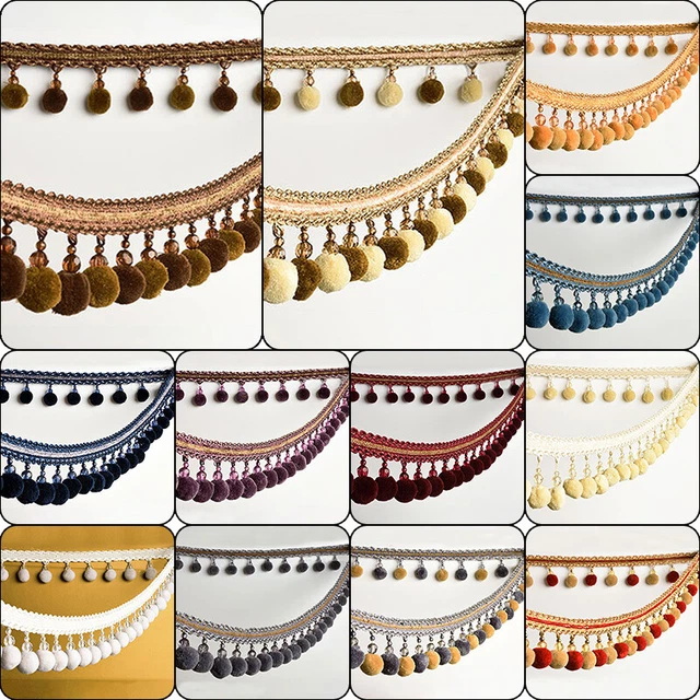 1M Pom Pom Bobble Trim Ribbon Bead Curtain Tassel Fringe 2cm Sewing Fabric Trim