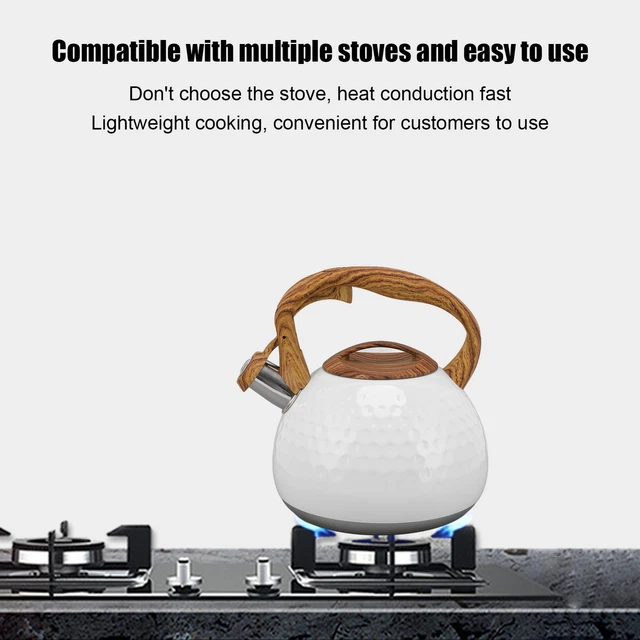 (Pure White)3L Tea Kettle Pure Metal Color Whistling Design Stainless Steel Tea
