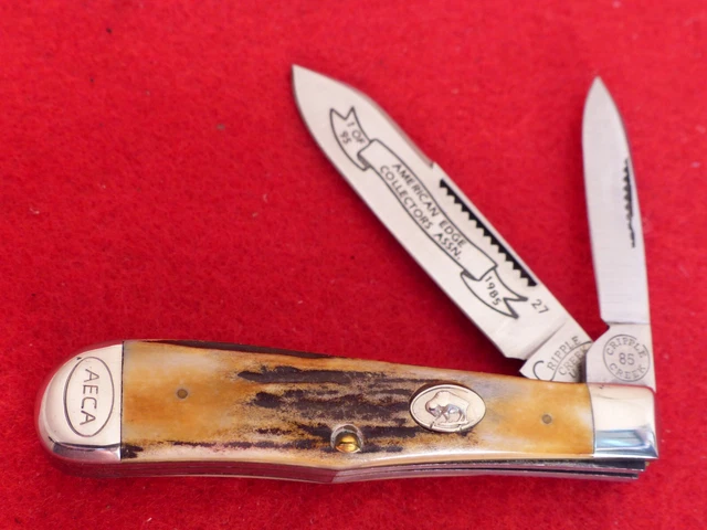 Bob Cargill USA Cripple Creek mint stag 1985 American Edge trapper knife ld
