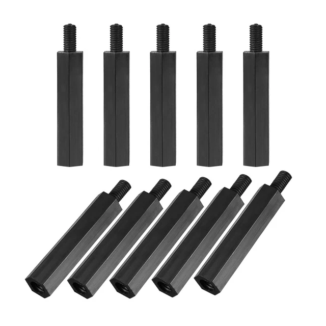 50 Entretoises Hexagonales Nylon M4 Mâle-femelle, 10+6mm, Noir, Uxcell
