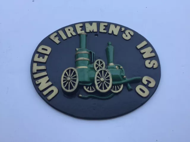 Vintage Cast Iron Fireman Fire Department United Fireman's ins Co Wall Plaque
