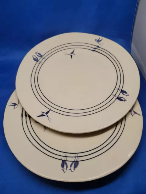 Lot Of 2 Anthropologie Birds On A Wire Dinner  Plates With Chips And Crazing