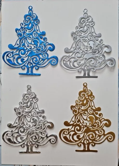 4 Beautiful Large Intricate Christmas Trees Craft Die Cut Card Toppers (Set 3)