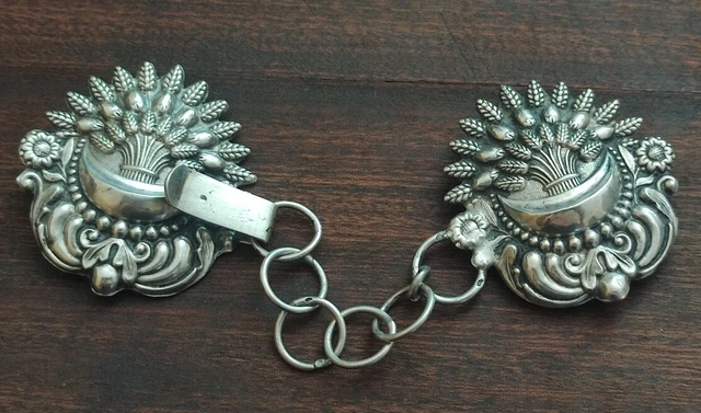 Broche Art Déco Argent - Boucles De Cape Articulées En 2 Parties - Bijou Vintage Occasion
