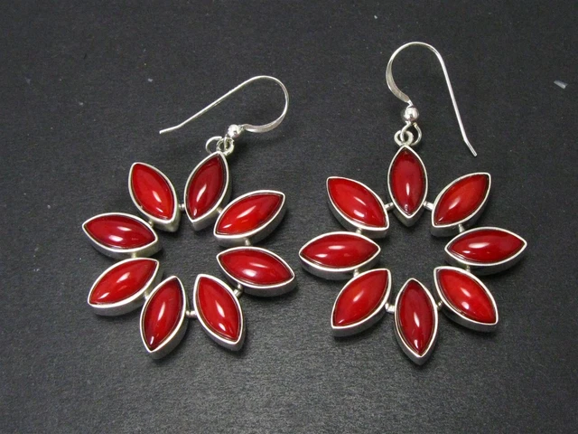Estate Sterling Jay King Mine Finds Natural Red Coral Dangle Earrings i13007