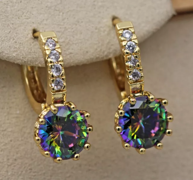 18K Yellow Gold Filled - 9MM Round MYSTICAL Zircon Colorful Hoop Party Earrings
