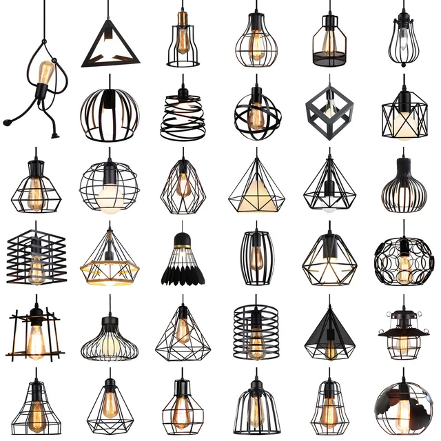 Metal Pendant Light Shade Ceiling Industrial Chandelier Wire Cage Lampshade Lamp