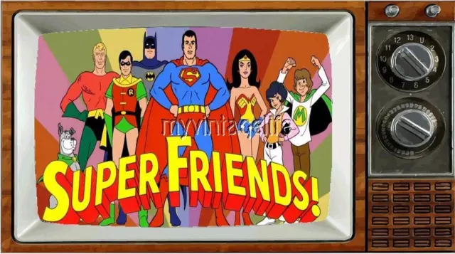 SUPER FRIENDS TV Fridge MAGNET  2" x 3" art SATURDAY MORNING CARTOONS