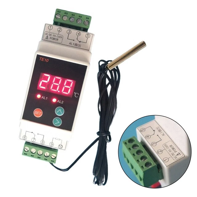 Digitale DIN-rail Temperatuurregelaar – 90–260V AC, 2-weg Schakelaar Met Alarmfunctie En Sensor