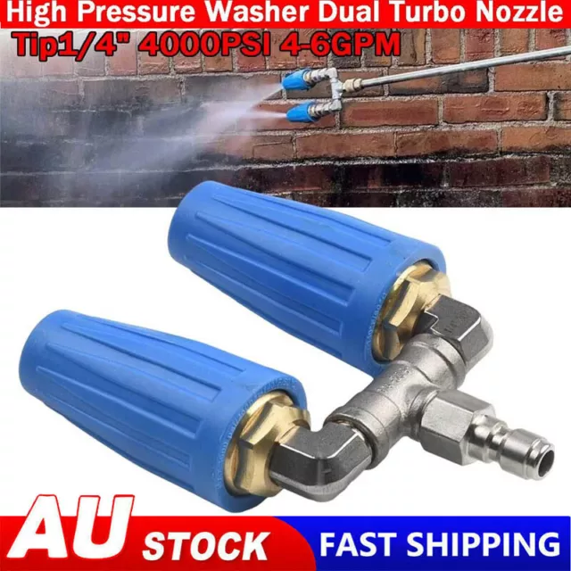 High Pressure Washer Rotating Dual Turbo Nozzle Spray Tip1/4" 4000PSI 4-6GPM