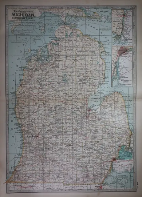 1897 Century Atlas Map ~ SOUTHERN MICHIGAN ~ (12x18) ~ Free S&H #255