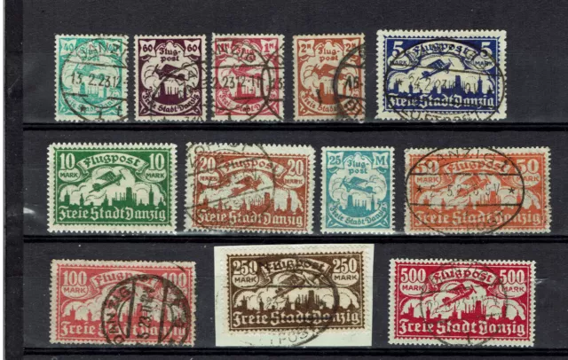 Danzig 112-118, 133-137 Flugpostmarken gestempelt bzw. ungebraucht
