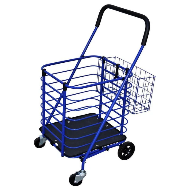 Steel Shopping Cart In Blue With Accessory Basket