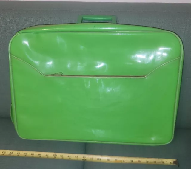 Vintage LUGGAGE Lime Green Soft Vinyl Mid-Century Modern  Suitcase 21x14x5" Case