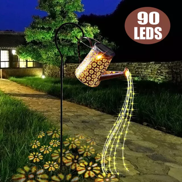 Solar Powered Garden Watering Can 90 Led String Light Outdoor Art Lamp Decor New 2