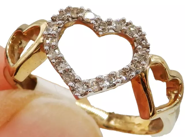 9CT Gold DIAMOND HEART CLUSTER RING 0.13CT  9 CARAT YELLOW  GOLD SIZE K NEW BOX
