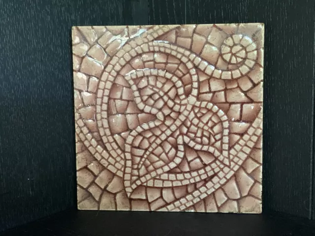 Antique A.E. Tile Company Majolica  Ceramic Tile Collectible Mauve Leaf Mosaic