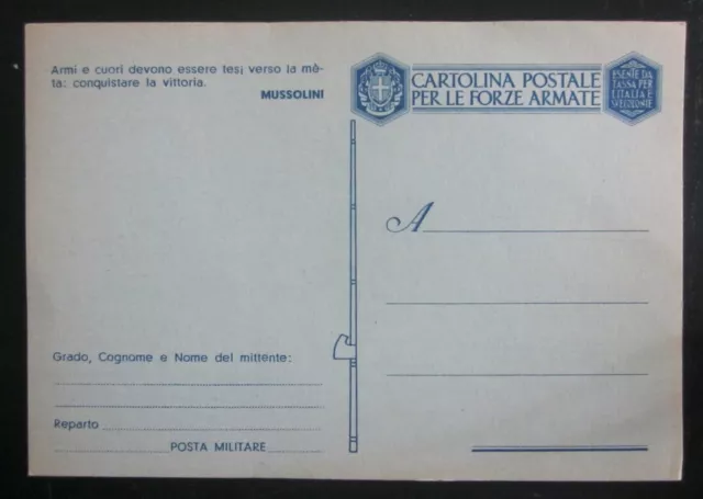 CARTOLINA POSTALE PER LE FORZE ARMATE nuova Mussolini Armi e cuori... Regno