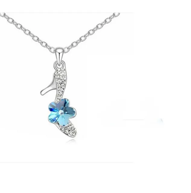 New Sale Women High-Heel Lake Blue Crystal Silver Pendant Necklace Jewelry gift