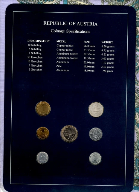 Coin Sets of All Nations Austria 1960-1994 UNC 5 Schilling 1960 Silver 29.6.88 2