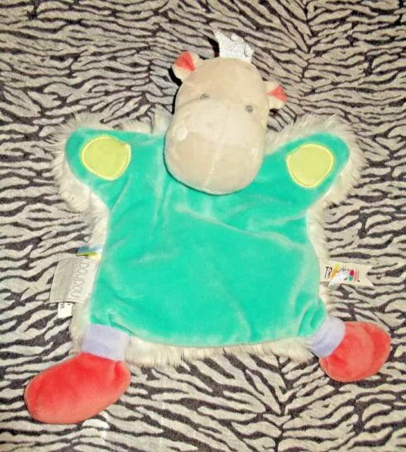 🦋  Doudou  Et Compagnie Marionnette Tropicool Hippopotame Vert Blanc 25Cm Neuf