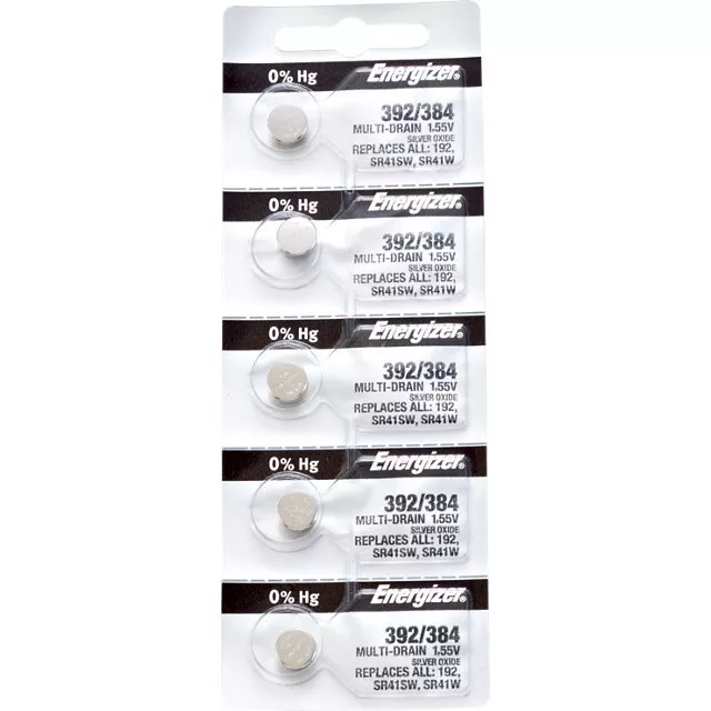 5 x Energizer 392 Watch Batteries, 0% MERCURY equivilate SR41SW or 384