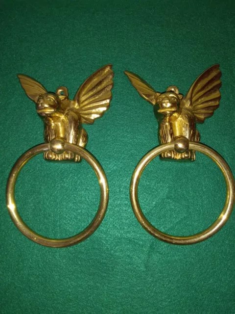 Gargoyle Bar Towel Ring Or Door Knockers. Solid Brass 2 Pieces