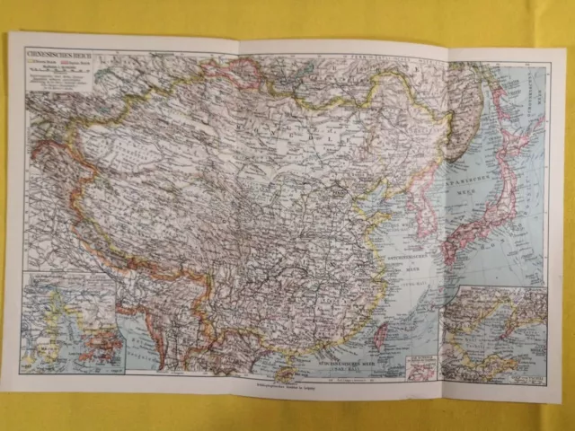 1905 CHINESE EMPIRE Large Vintage Map Geography Korea ORIG. 14.5 x 9.5" - C12-9