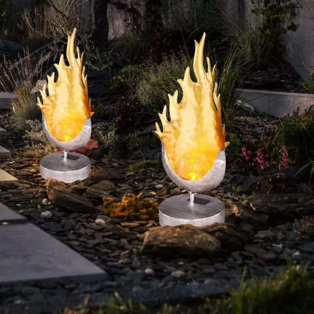 Außenlampe Solarleuchte Tischleuchte Garten Dekoration Flammeneffekt LED 2er Set