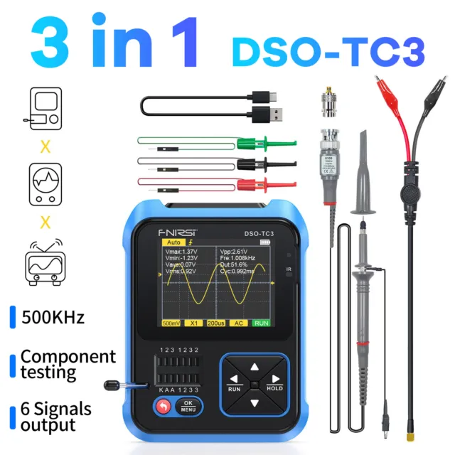 3 in 1 FNIRSI DSO-TC3 Digital Oscilloscope Transistor Tester Signal Generator ++