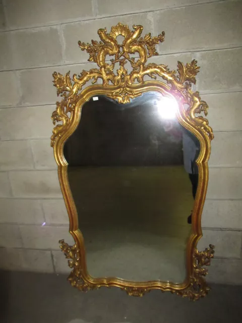 Ancien Miroir Glace En Bois Doré De Style Louis Xv Baroque--N°20