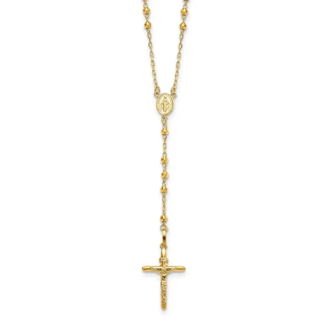 10K Yellow Gold Diamond-cut 3mm Beaded Semi-solid Rosary Necklace 6.8g