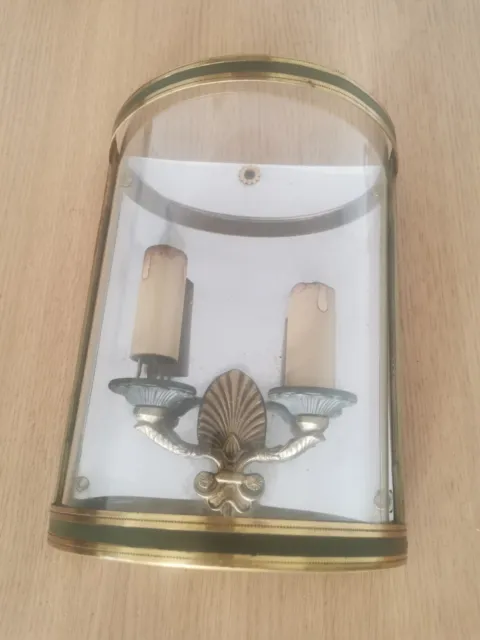 Ancienne Applique Miroir Verre Bombé Style Louis XVI - Lampe  en Bronze