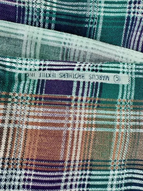 Vintage Marcus Brothers Rainbow Plaid Fabric Blue Cotton 46”x60” WASHED Quilting
