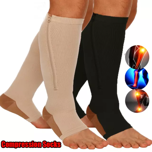 Copper Zipper Compression Socks Support Graduated Stockings Mens Women 20-30mmHg