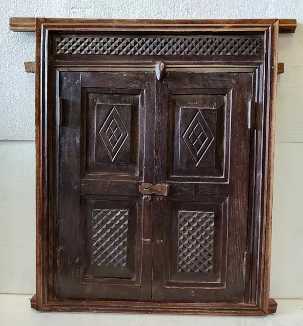 Vintage Old Wooden Hand Carved Beautiful Unique Design Window Door Rare Home Dec 2