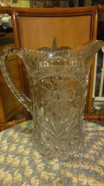 ABP American Brilliant Period Cut Glass Large Heavy Pitcher Jug NICE