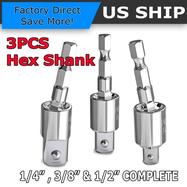 1/2& 1/4& 3/8& Hex Shank Drill Bit Wrench Socket Adapter Drive Ratchet