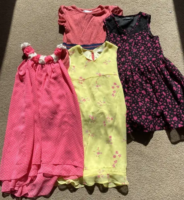Vintage Bundle of 4 Girls Summer Dresses Age 4 M&S, George, M&Co Kids